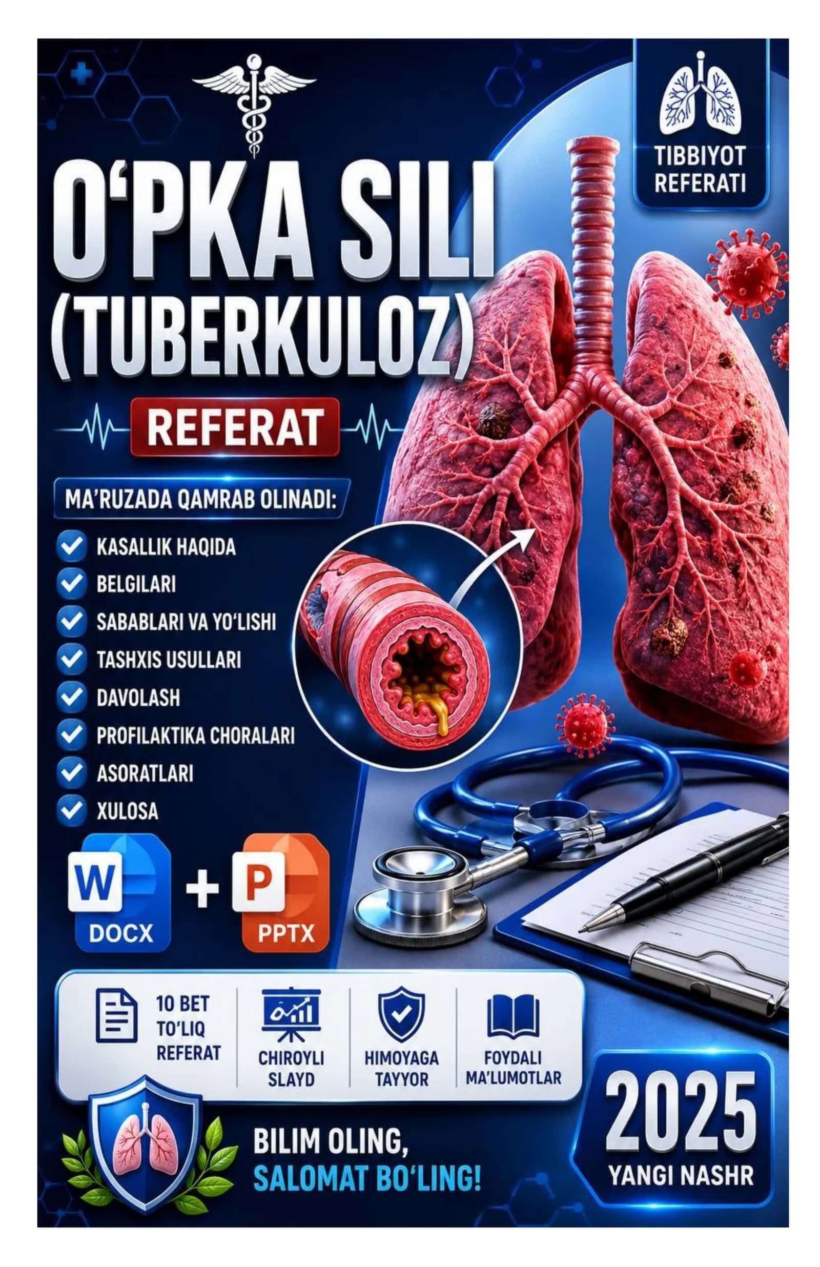 O‘pka sili (Tuberkulyoz) – Davolash va Profilaktika bo‘yicha  referat