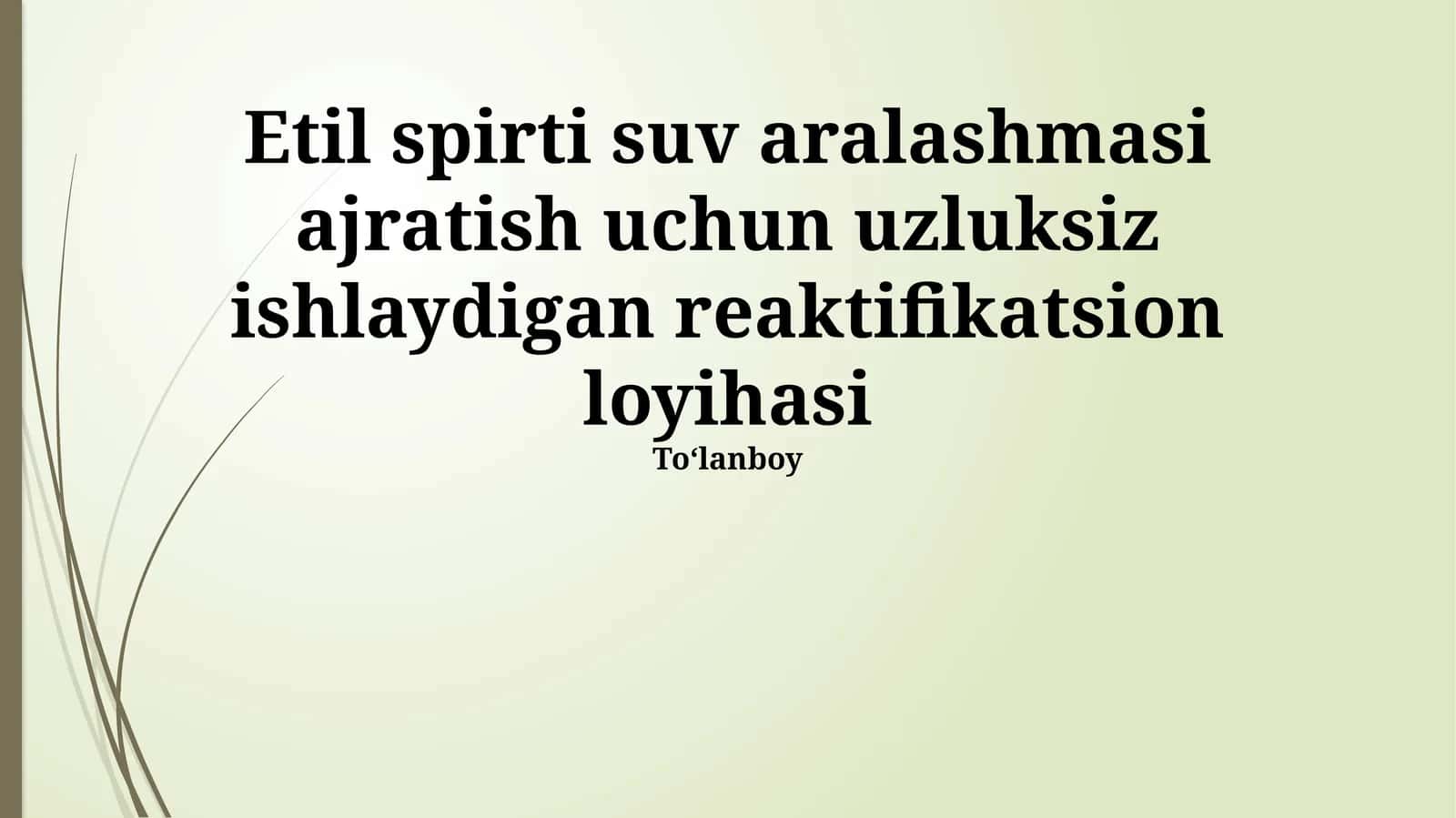 Etanol-suv aralashmasini ajratish uchun uzluksiz ishlaydigan reaktifikatsion loyihasi