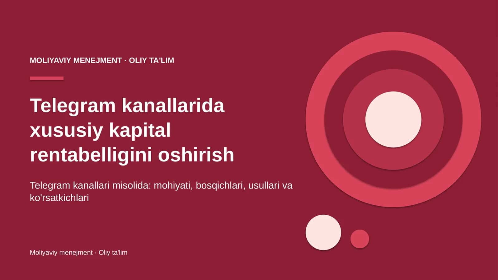 Telegram kanallarida xususiy kapital rentabelligini oshirish