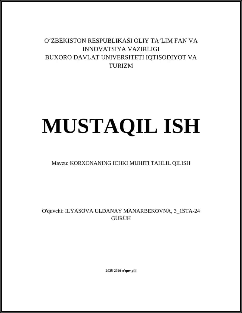 "KORXONANING ICHKI MUHITI TAHLIL QILISH"