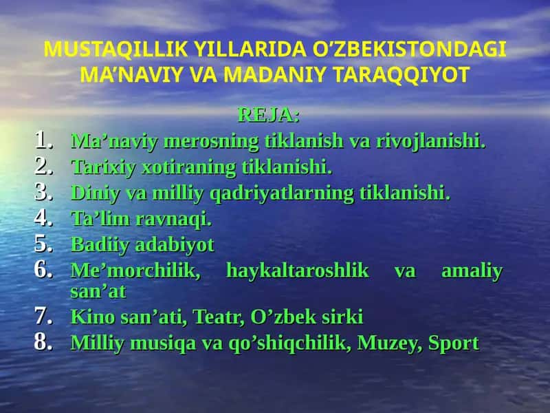 Mirziyoyev Sh.M. Yangi O’zbekistonda erkin va farovon yashaylik