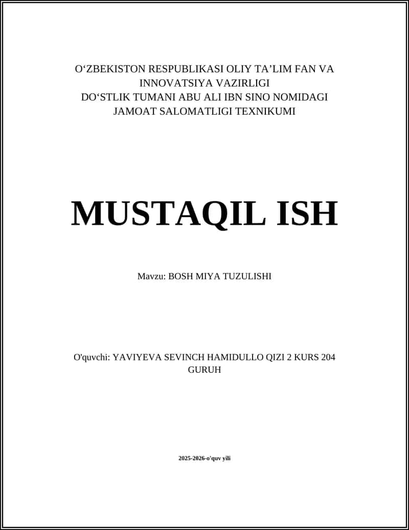 BOSH MIYA TUZULISHI