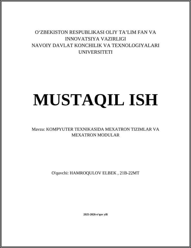 KOMPYUTER TEXNIKASIDA MEXATRON TIZIMLAR VA MEXATRON MODULAR