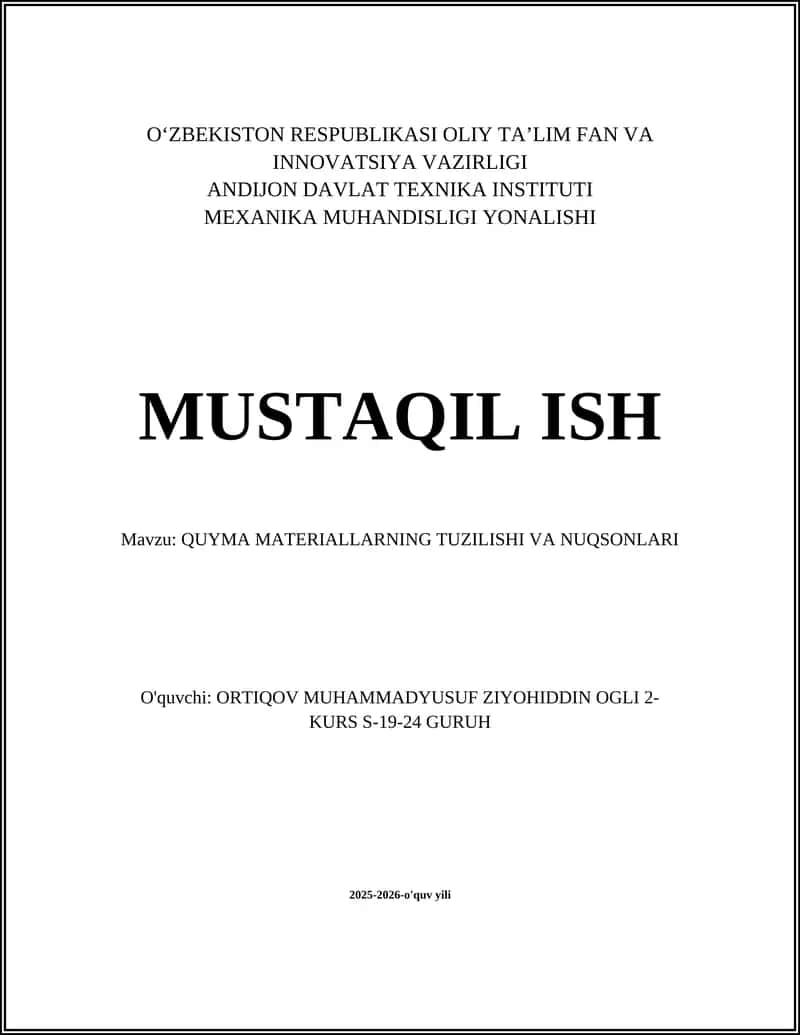 Quyma Materiallarning Mikrostrukturasi va Faza Tarkibi