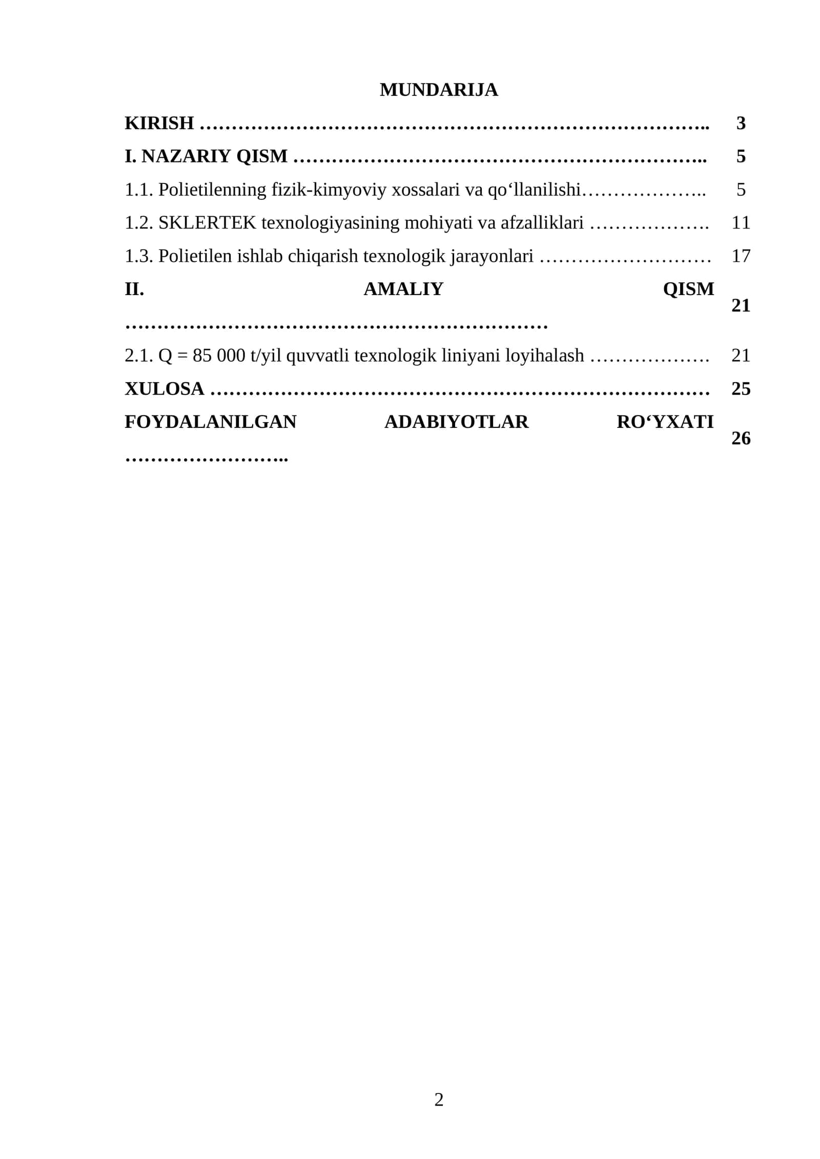 SKLERTEK texnologiyasi boʻyicha markasi F-Y240 boʻlgan PE ishlab chiqaradigan texnologik liniyasini loyihalash. Q=85000 t/yil