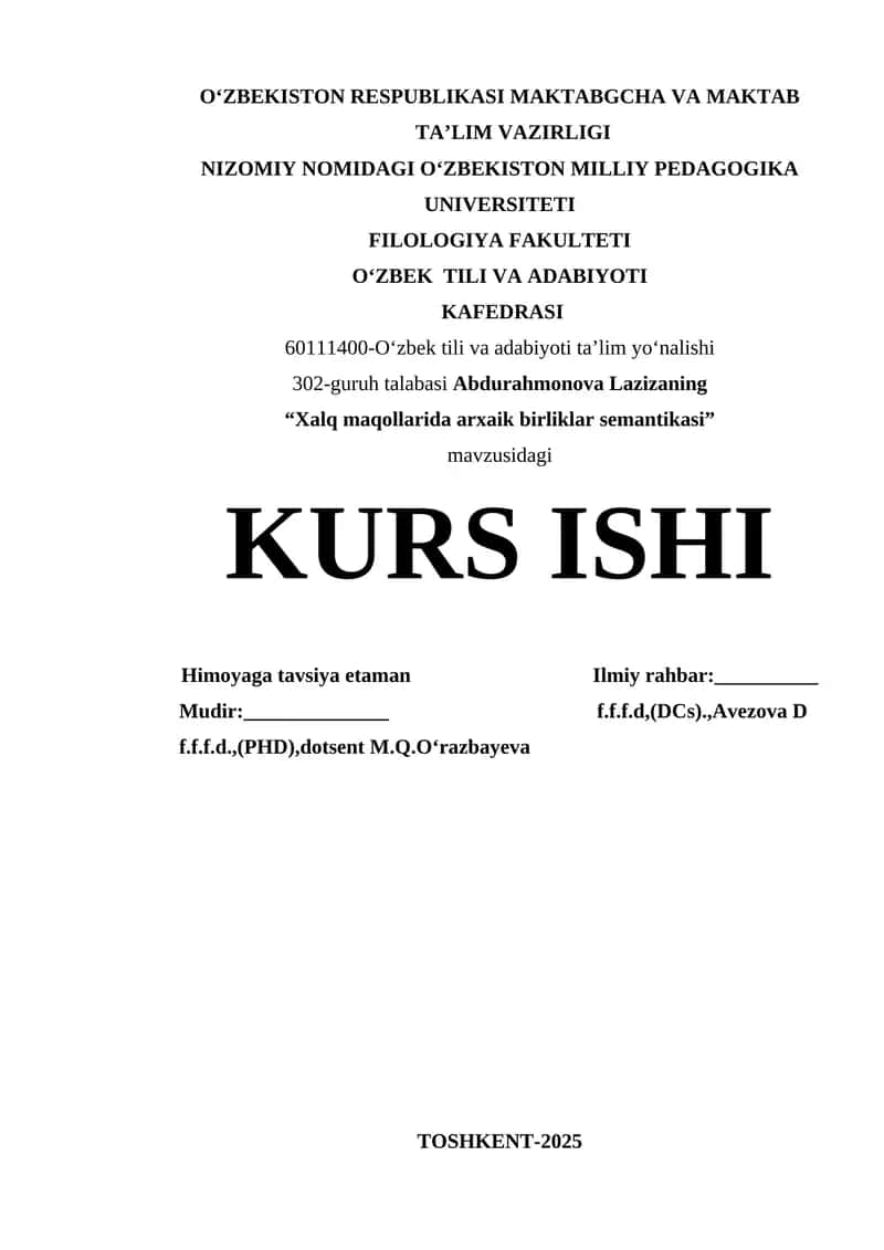 Xalq maqollarida arxaik birliklar semantikasi