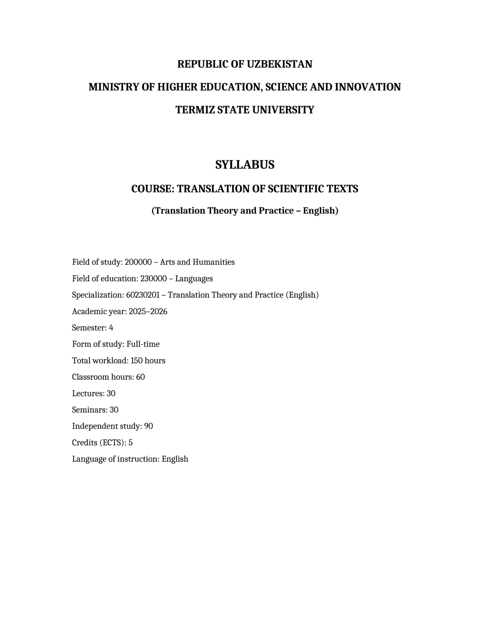 TRANSLATION OF SCIENTIFIC TEXTS