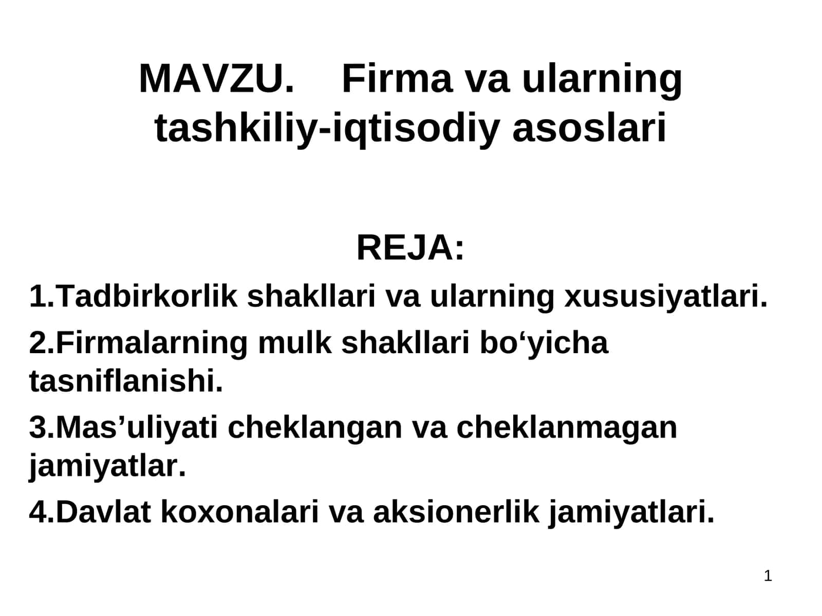 Firma va ularning tashkiliy-iqtisodiy asoslari