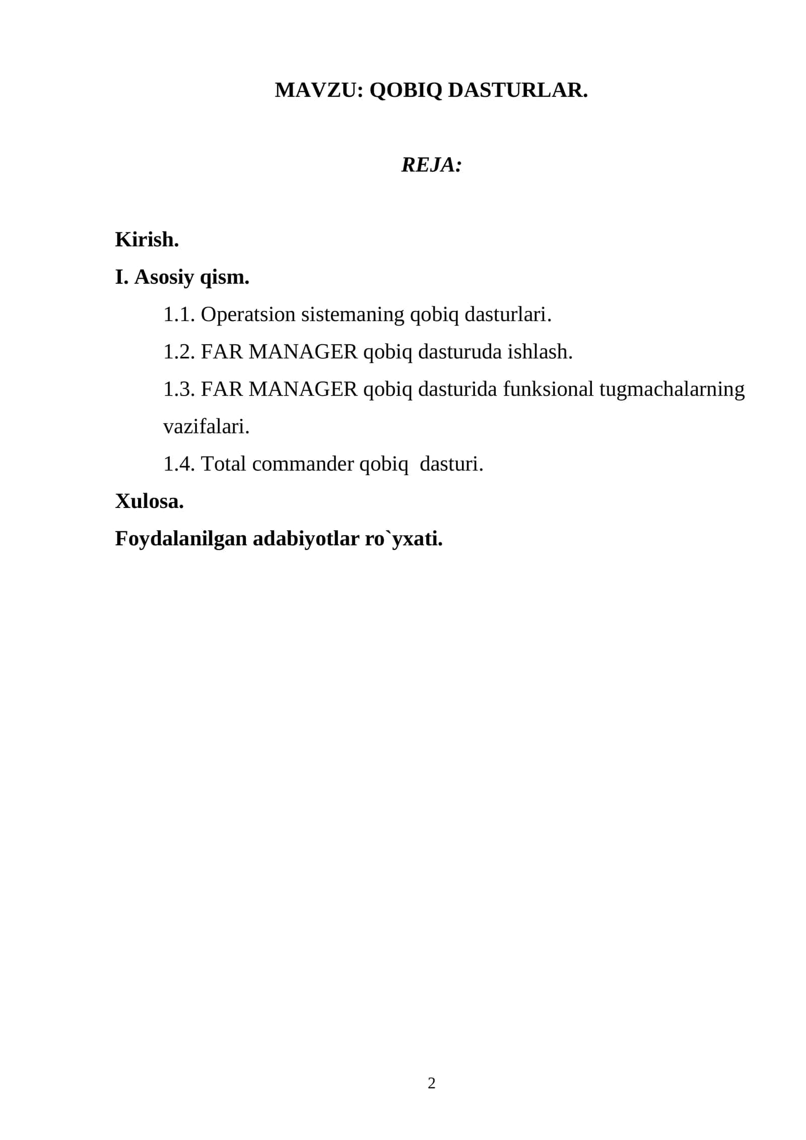 QOBIQ DASTURLAR