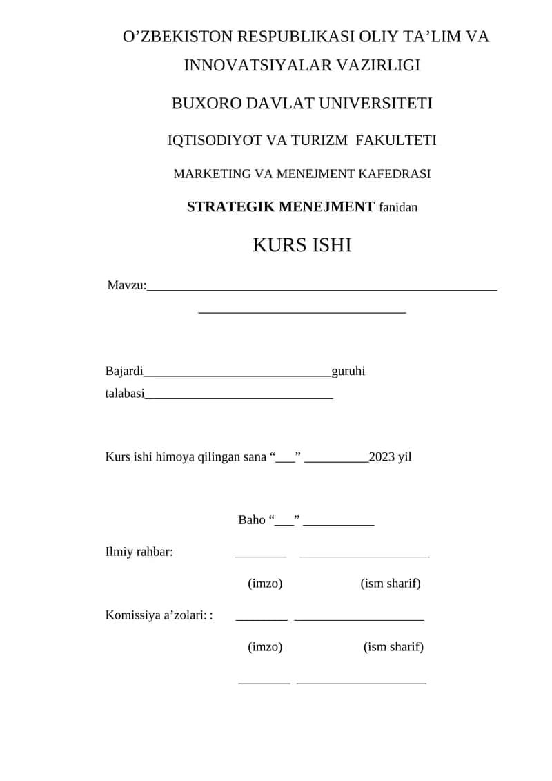 STRATEGIK MENEJMENT KURSI