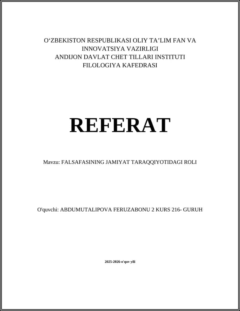 FALSAFASINING JAMIYAT TARAQQIYOTIDAGI ROLI