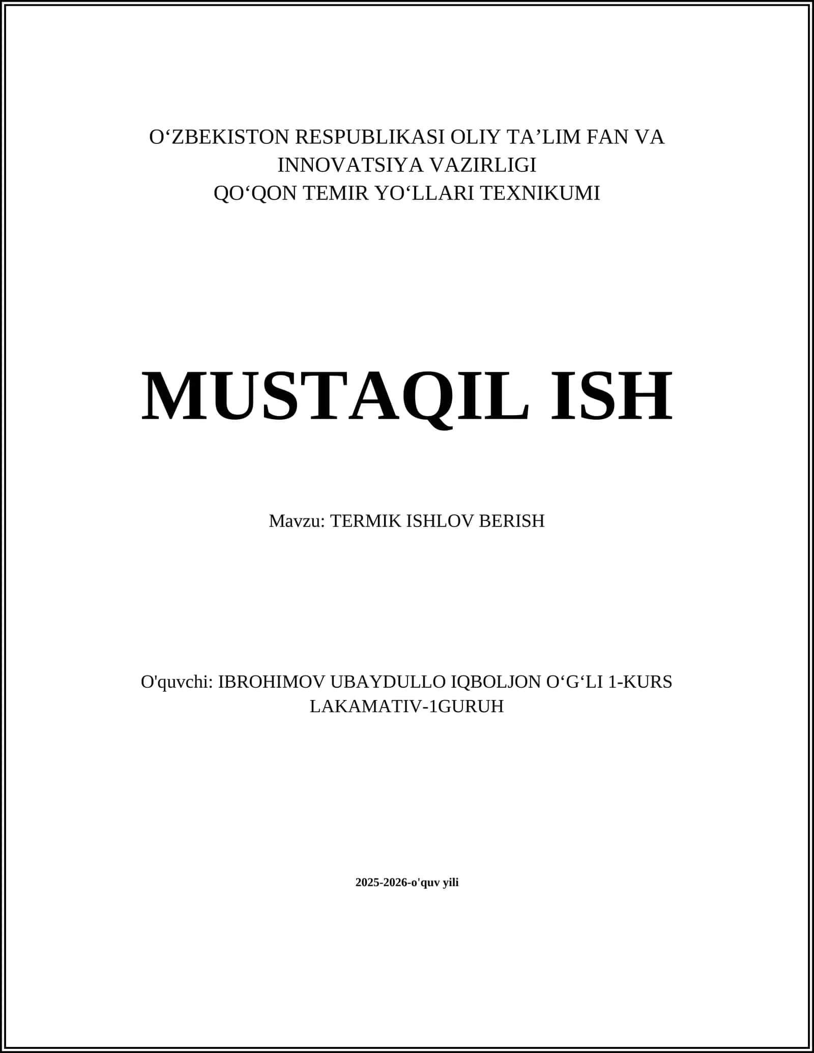 TERMIK ISHLOV BERISH