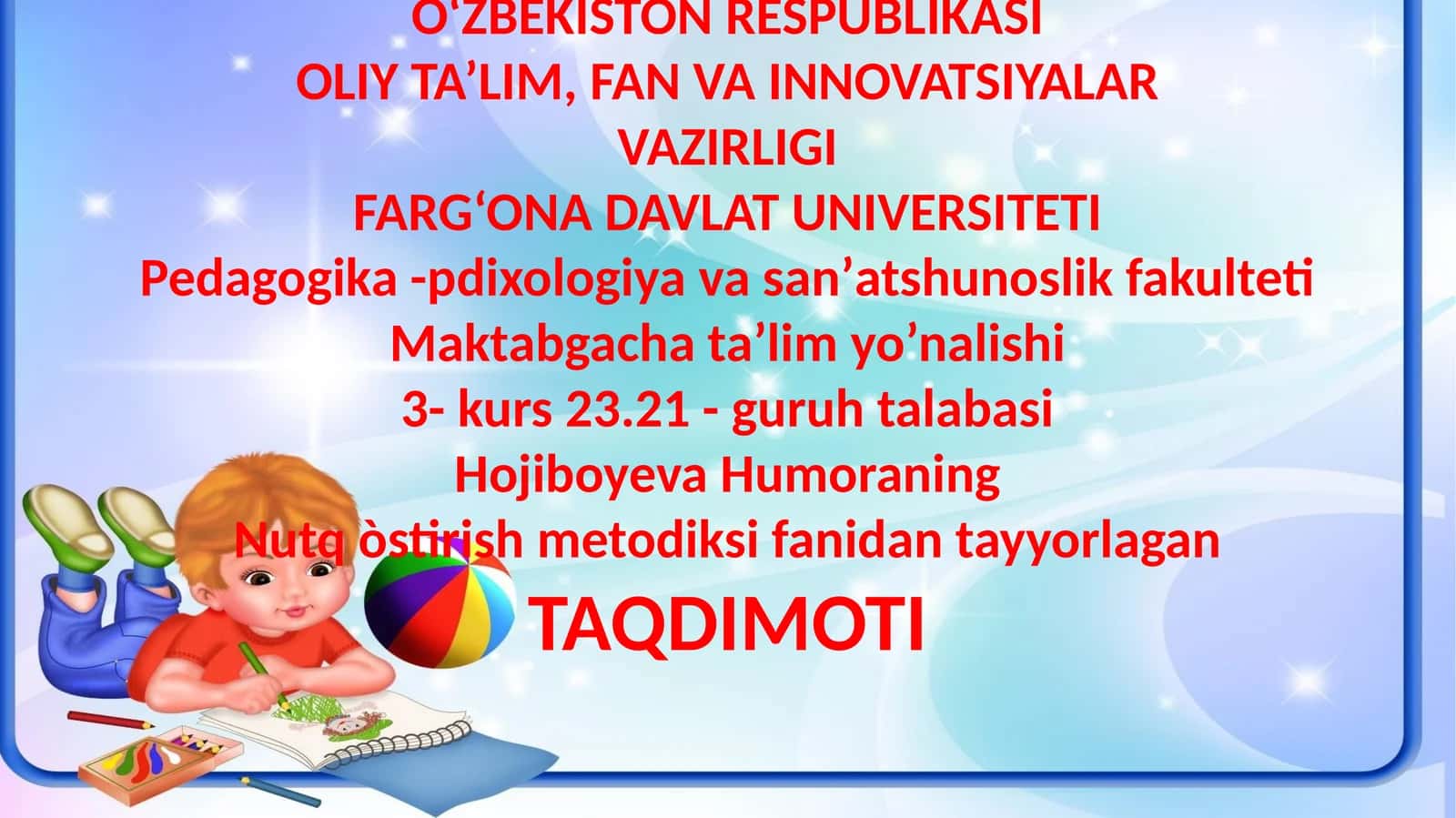 Humoraning Nutqòstirish Metodiksi