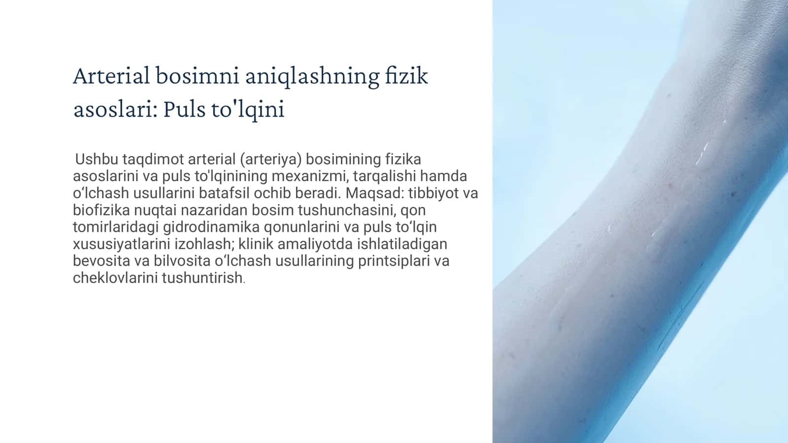 biofizika Arterial bosimni aniqlashning fizik asoslari: Puls to'lqini