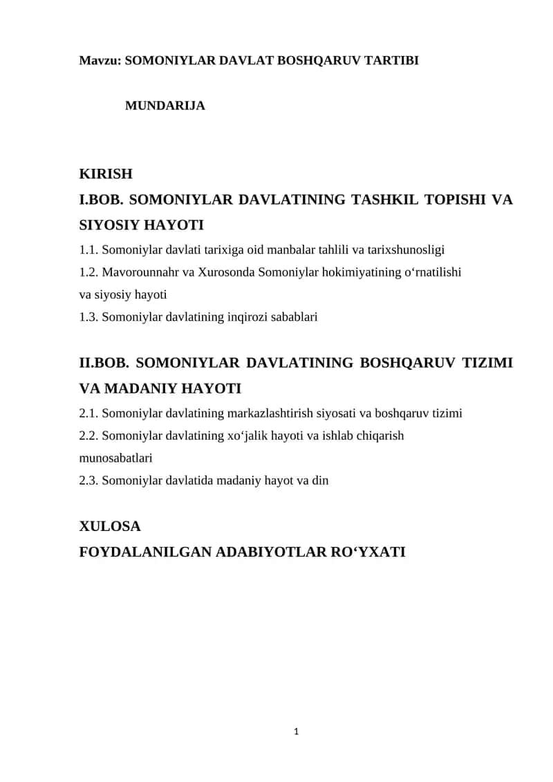 SOMONIYLAR DAVLAT BOSHQARUV TARTIBI