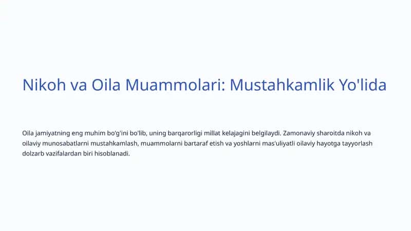 Nikoh va Oila Muammolari: Mustahkamlik Yo'lida