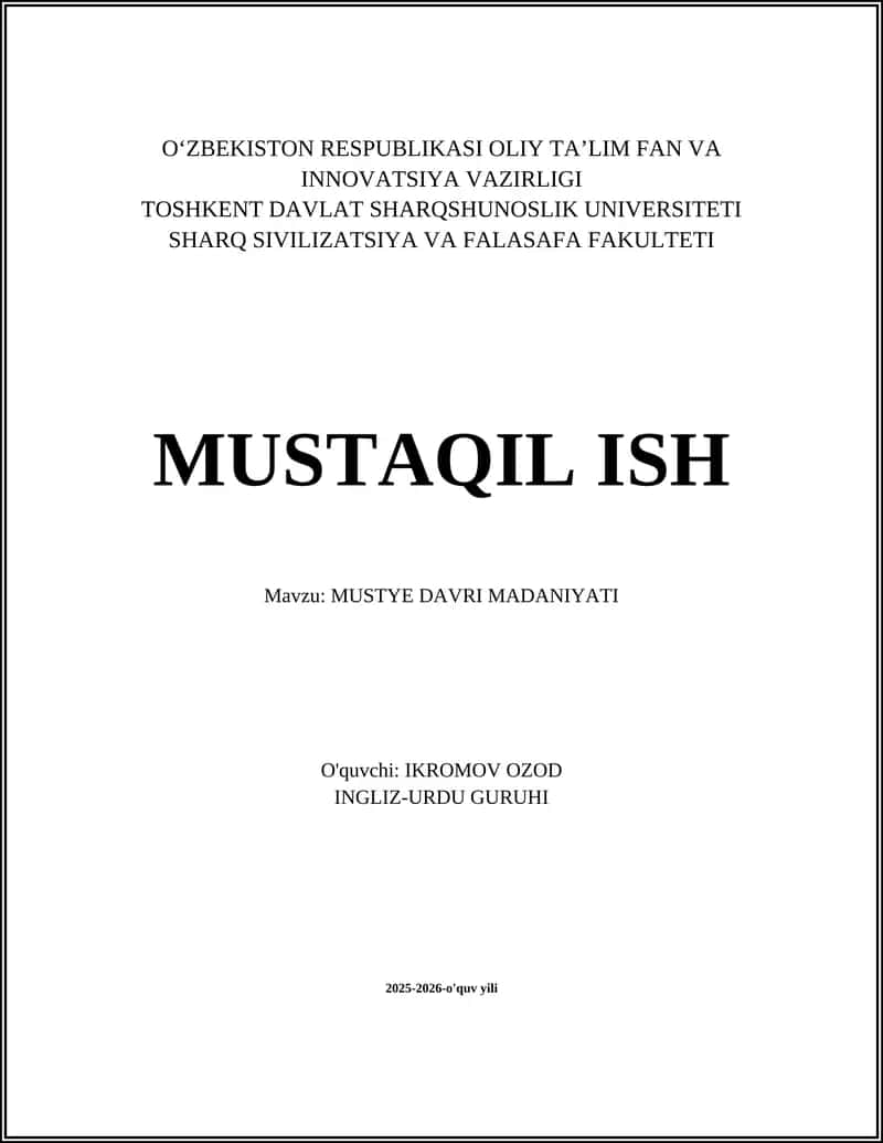 MUSTYE DAVRI MADANIYATI