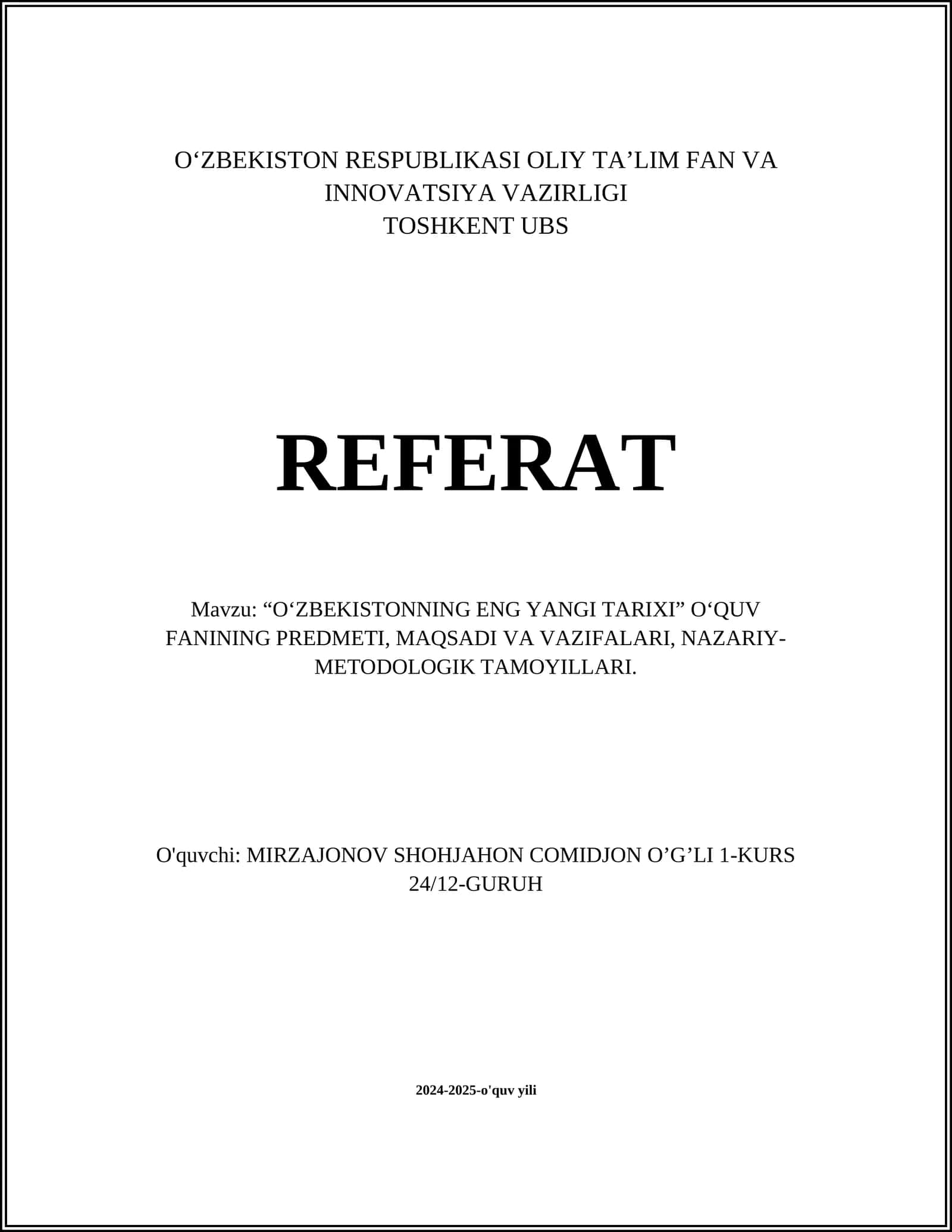 O‘zbekistonning eng yangi tarixi
