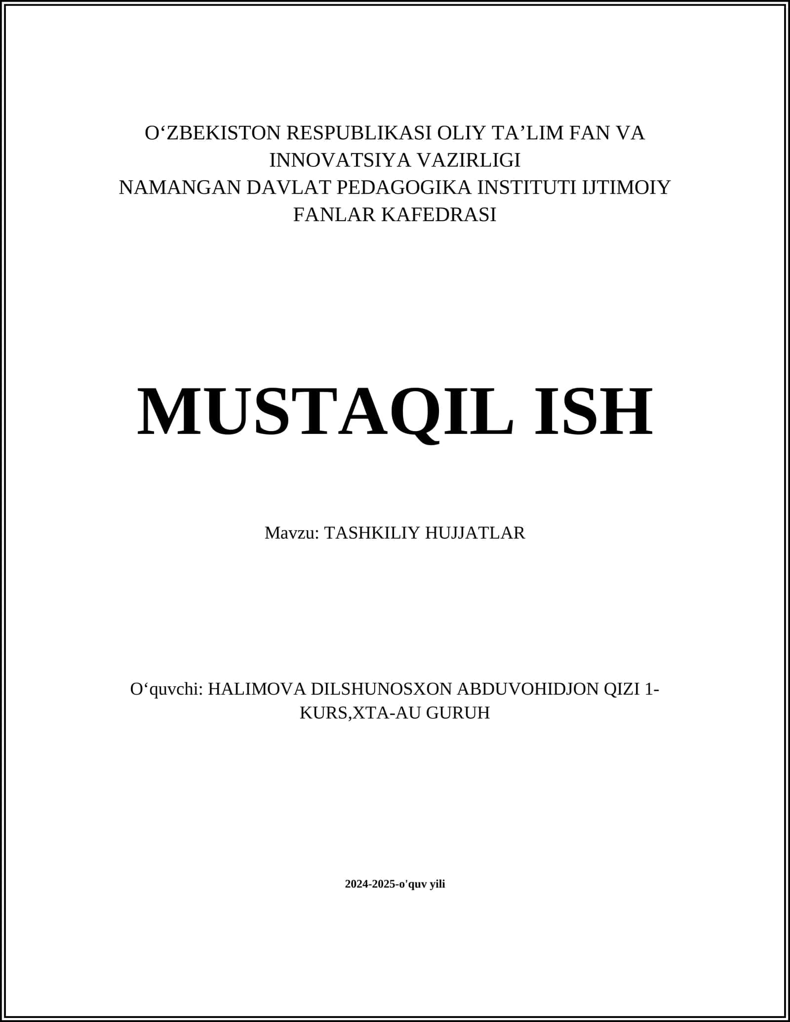 TASHKILIY HUJJATLAR