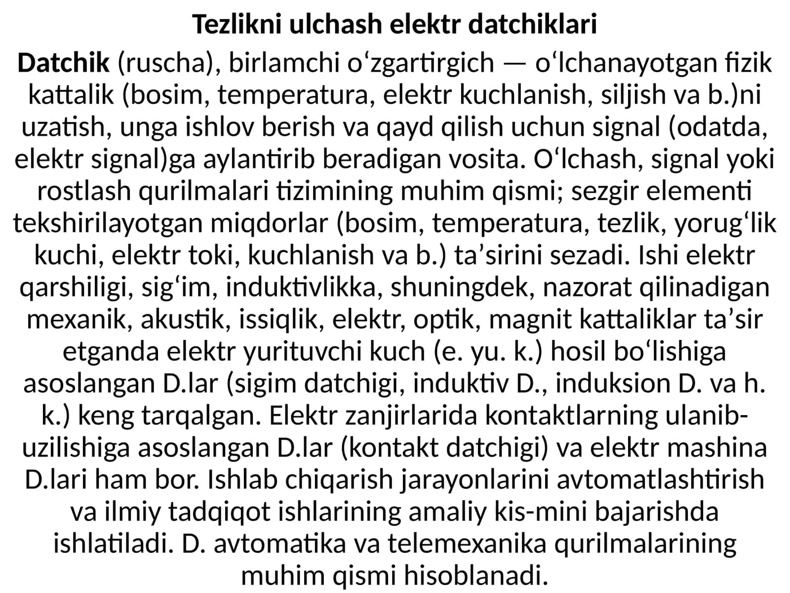 Tezlikni uldicha elektr datchiklari