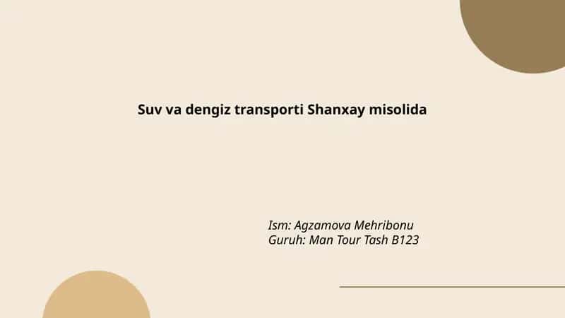 Suv va dengiz transporti Shanxay misolida
