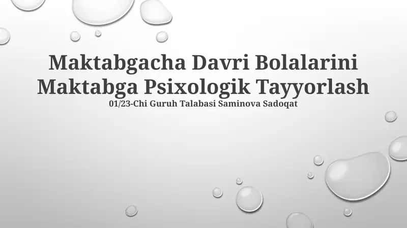 Maktabgacha Davri Bolalarini Maktabga Psixologik Tayyorlash