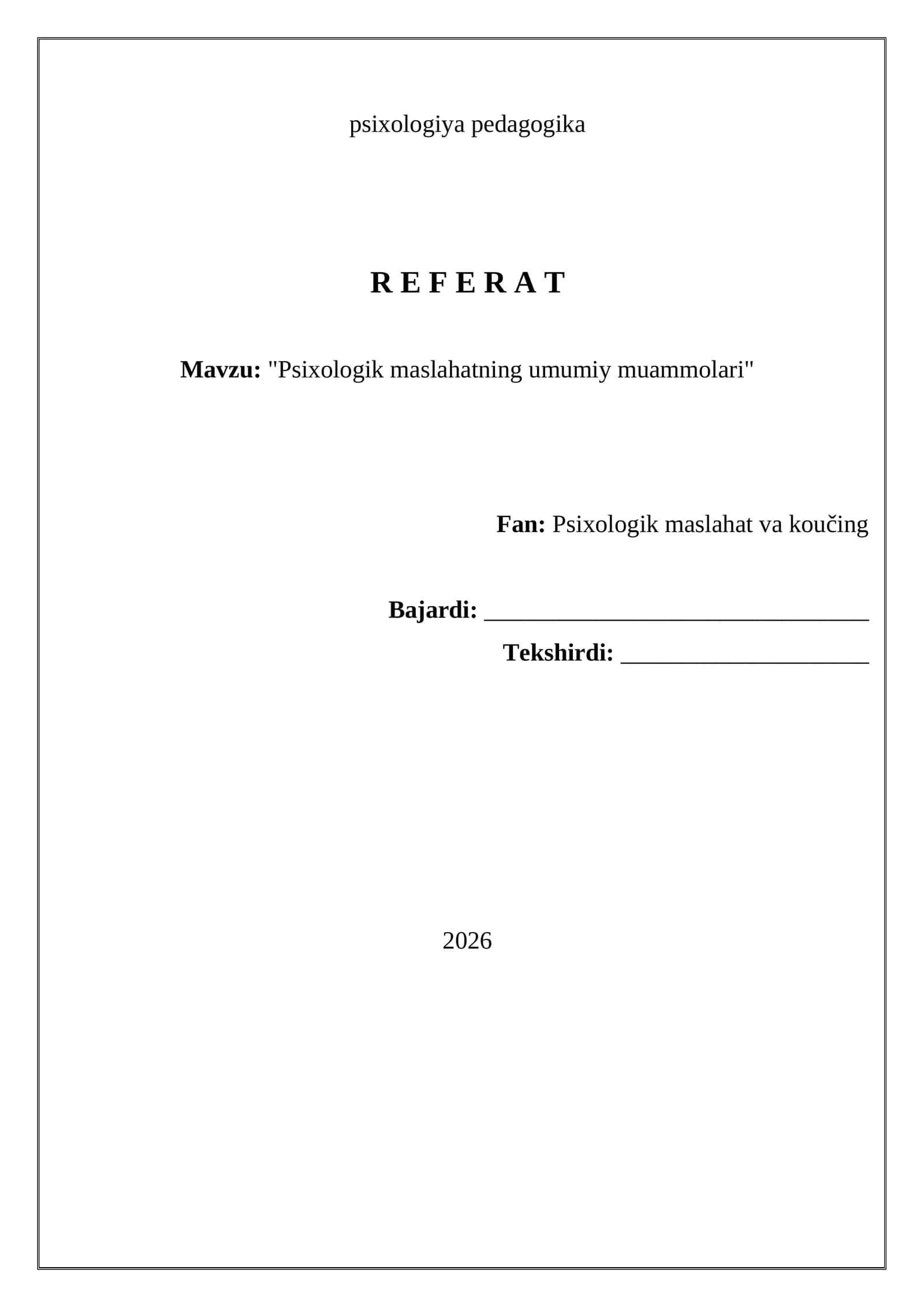 Psixologik maslahatning umumiy muammolari