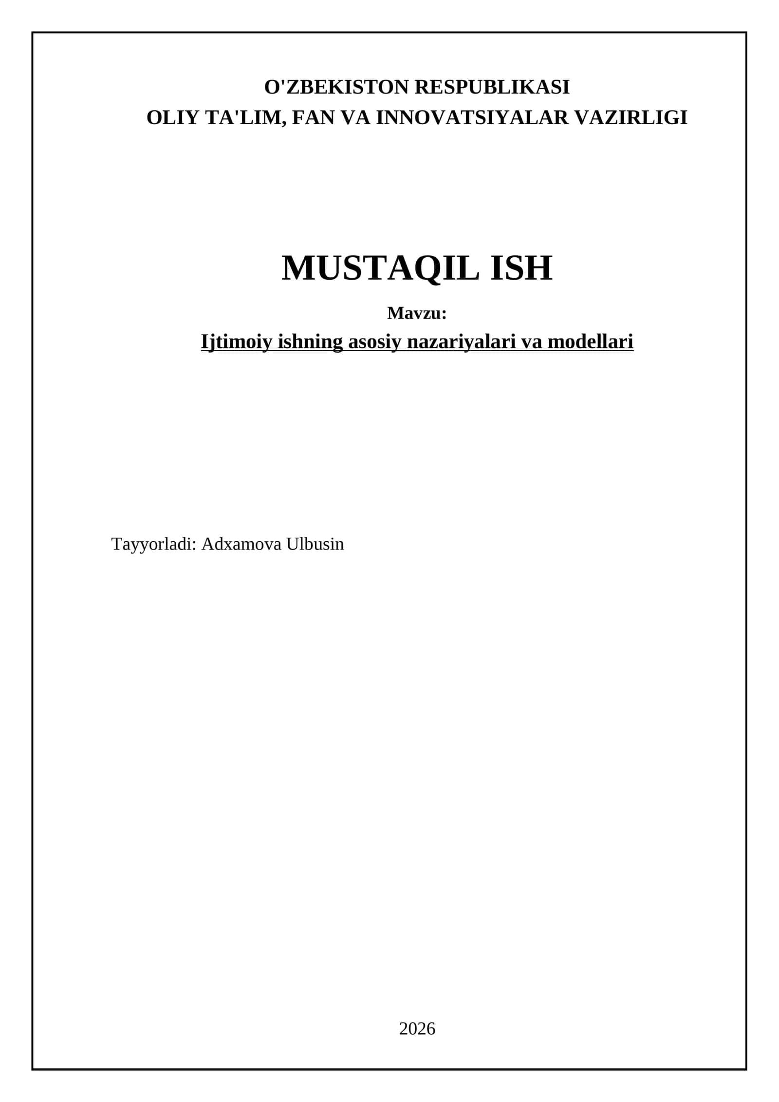 Ijtimoiy ishning asosiy nazariyalari va modellari