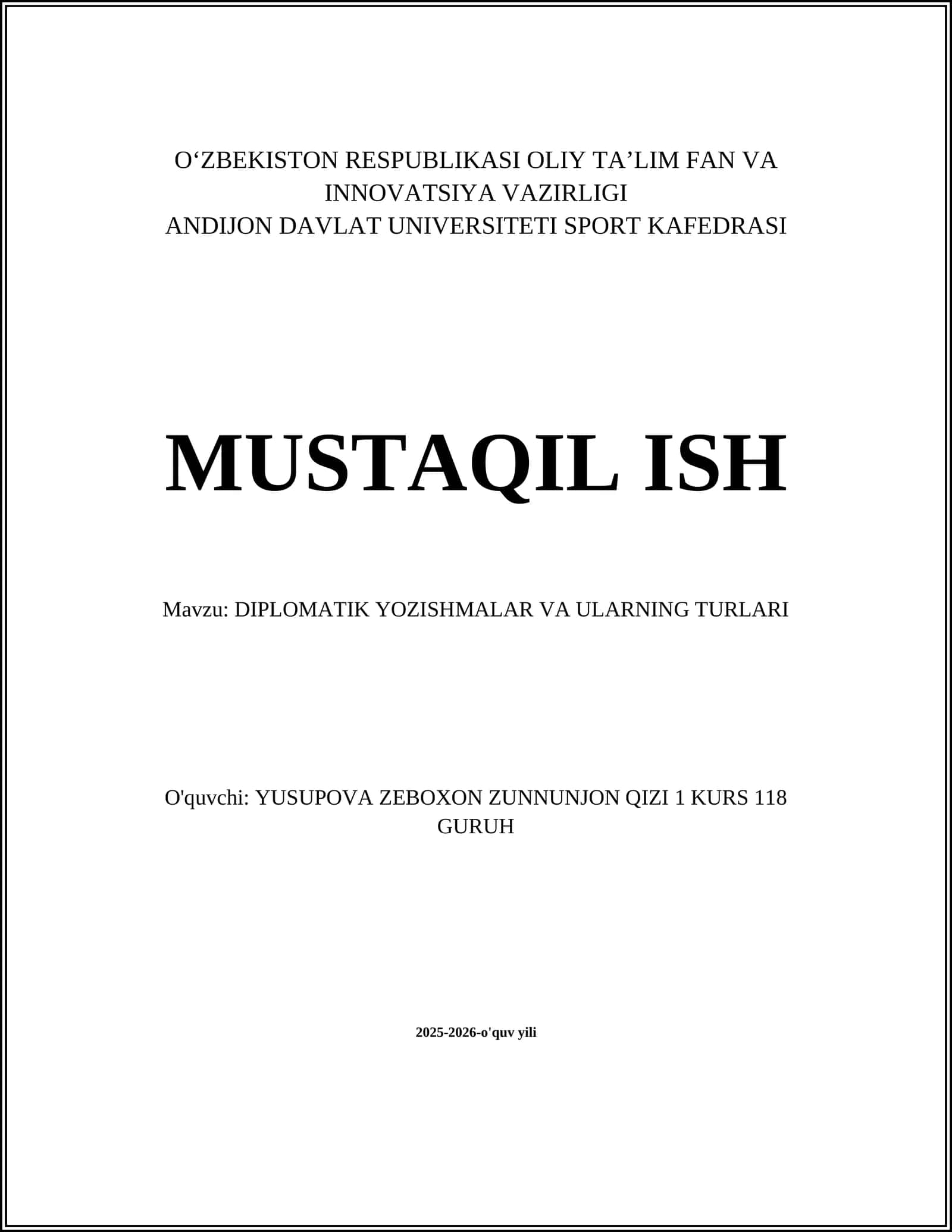 Diplomatik yozishmalar tushunchasi va vazifalari