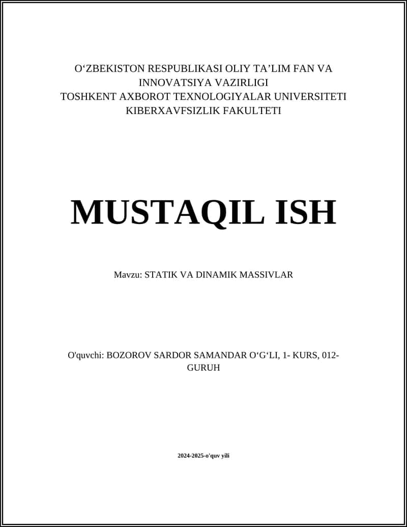 STATIK VA DINAMIK MASSIVLAR