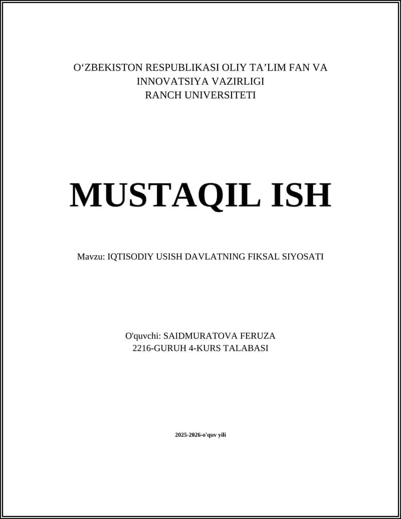 IQTISODIY USISH DAVLATNING FIKSAL SIYOSATI