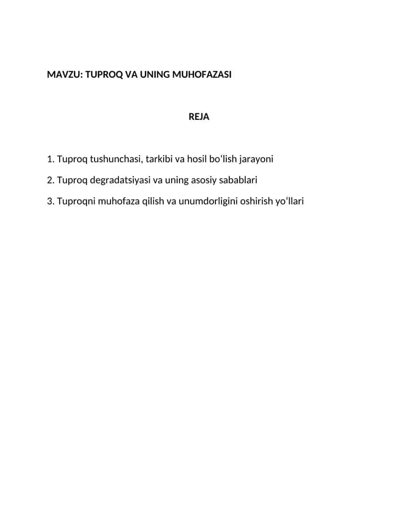 TUPROQ VA UNING MUHOFAZASI
