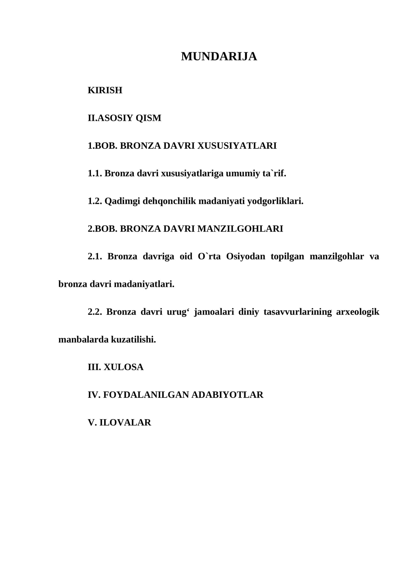 BRONZA DAVRI XUSUSIYATLARI