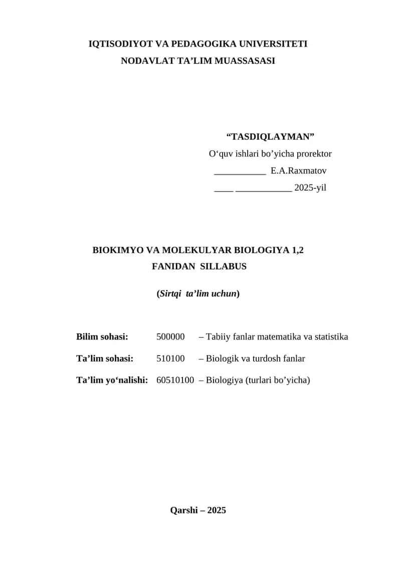 BIOKIMYO VA MOLEKULYAR BIOLOGIYA 1,2