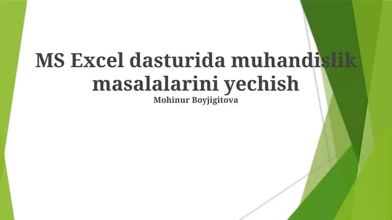 MS Excel dasturida muhandislik masalalarini yechish