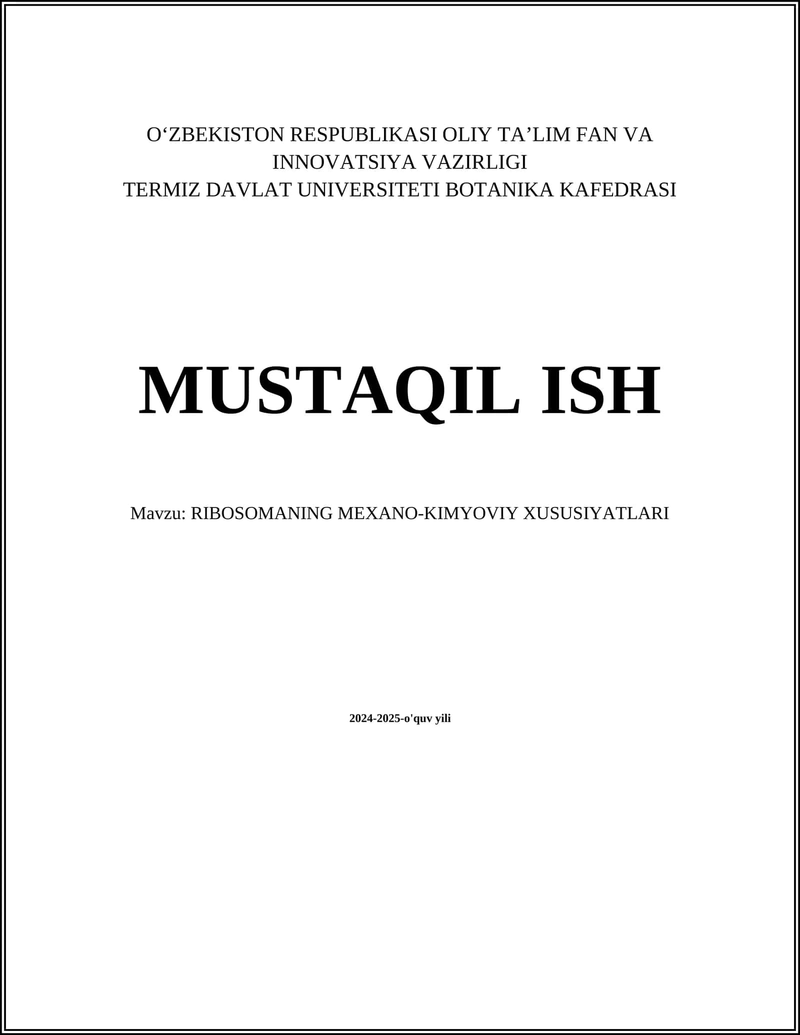 RIBOSOMANING MEXANO-KIMYOVIY XUSUSIYATLARI