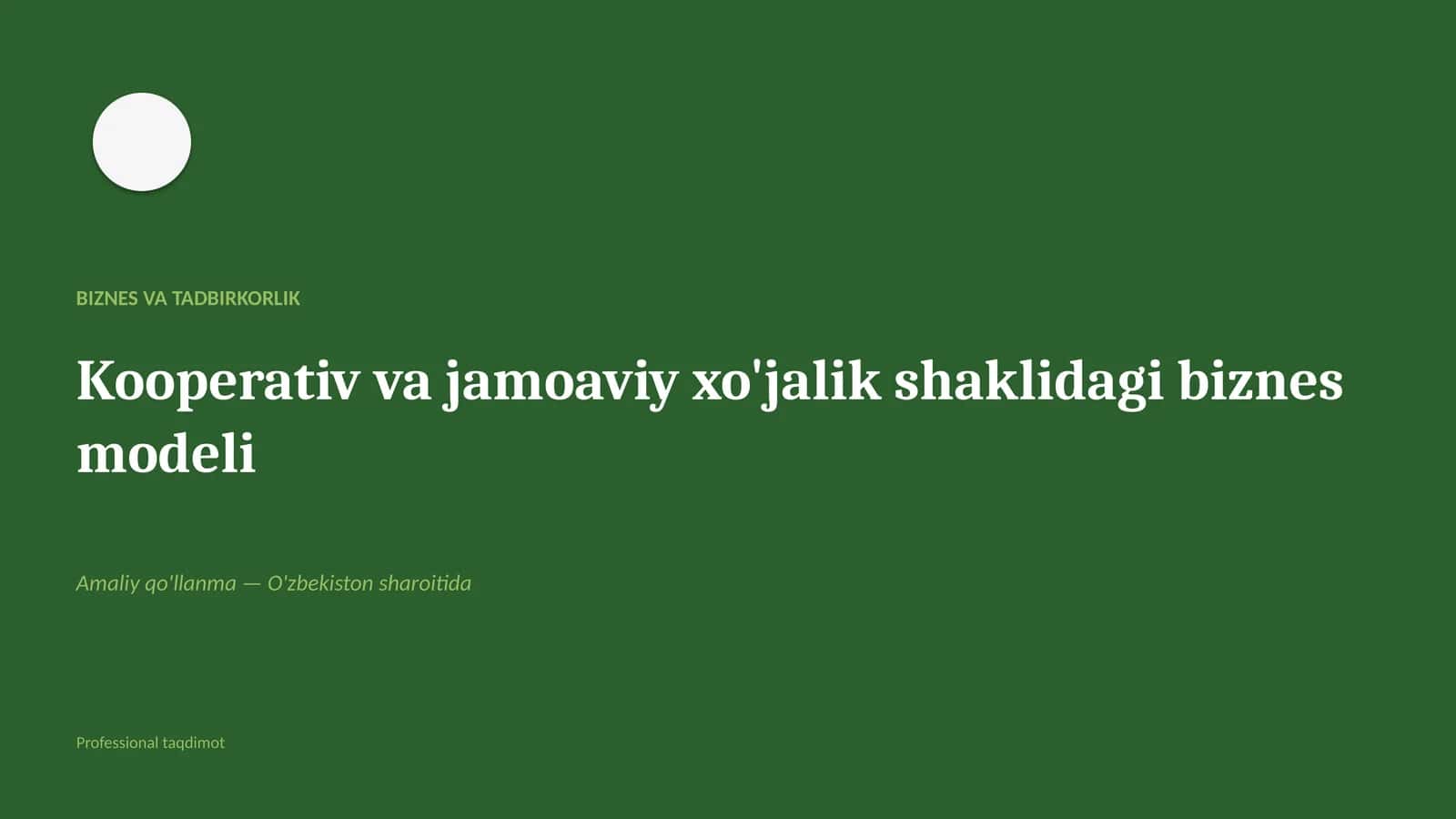 Kooperativ va jamoaviy xo'jalik shaklidagi biznes modeli