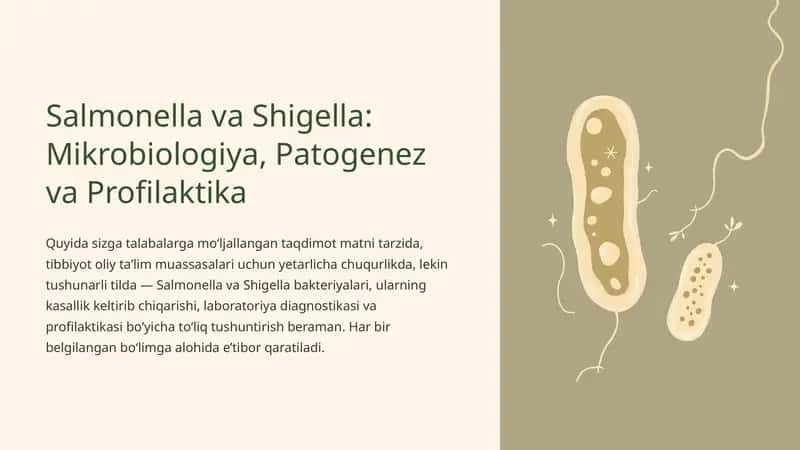 Salmonella va Shigella: Mikrobiologiya, Patogenez va Profilaktika