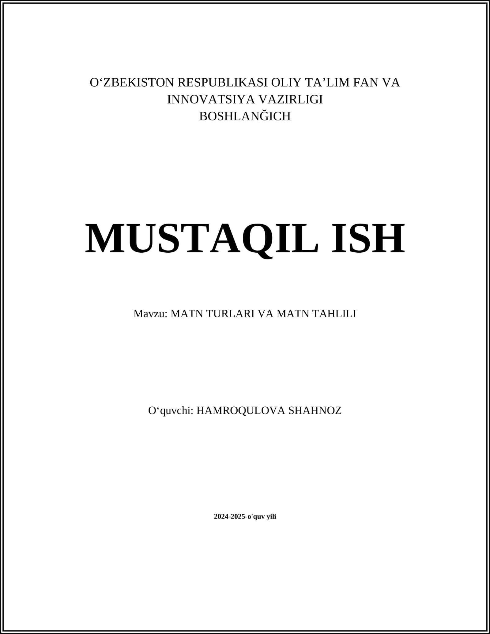 MATN TURLARI VA MATN TAHLILI