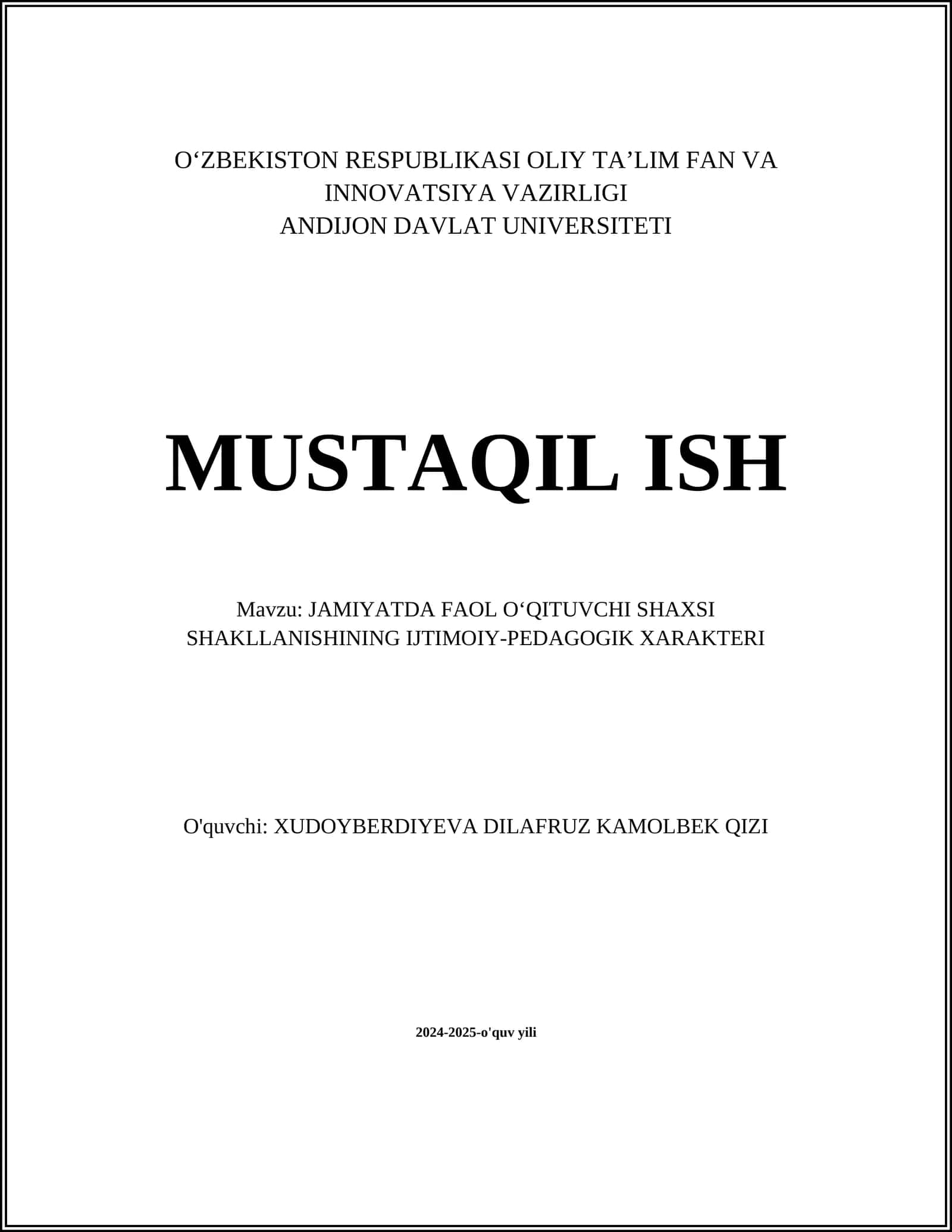 JAMIYATDA FAOL O‘QITUVCHI SHAXSI SHAKLLANISHINING IJTIMOIY-PEDAGOGIK XARAKTERI