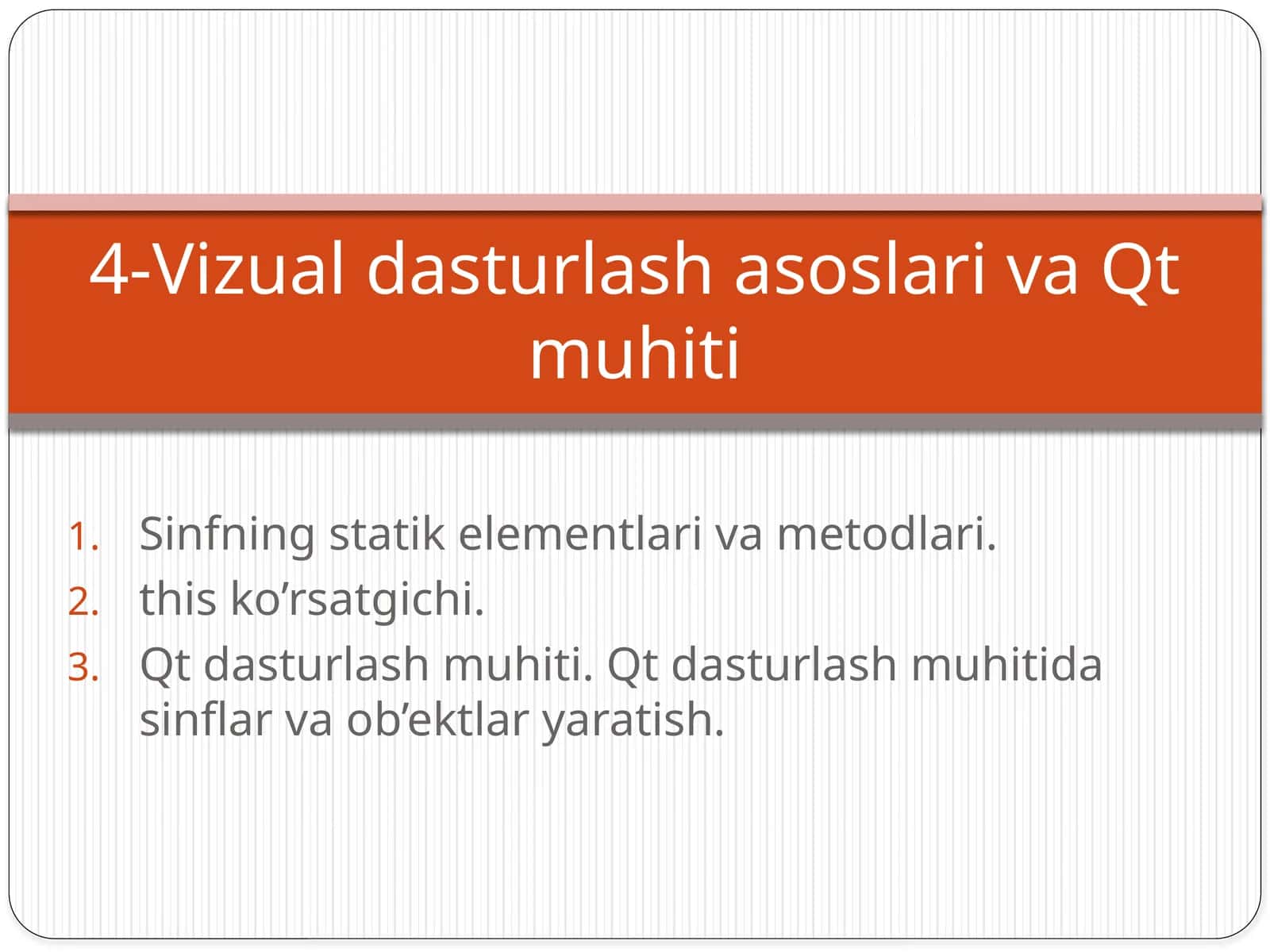 Sinfning statik elementlari va metodlari
