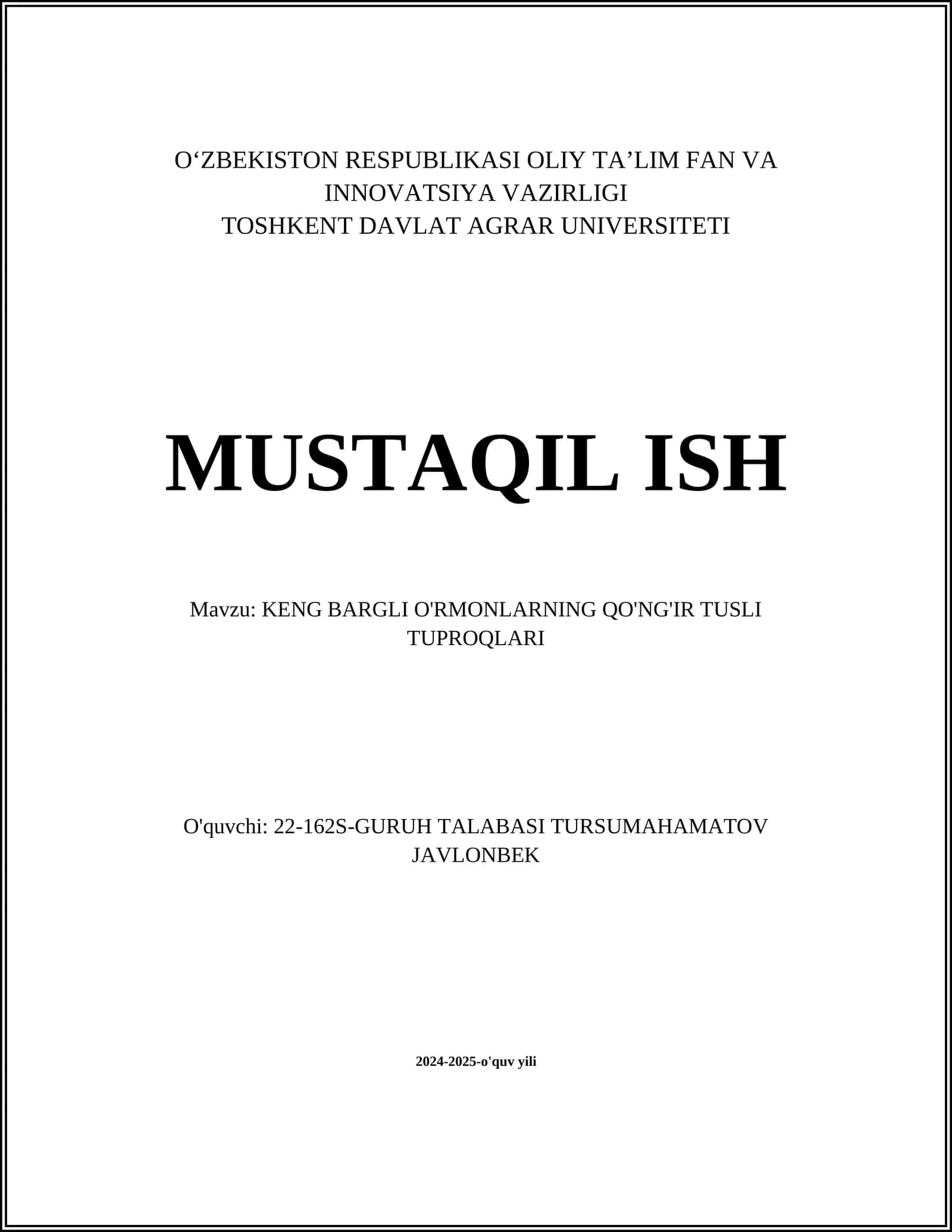 KENG BARGLI O'RMONLARNING QO'NG'IR TUSLI TUPROQLARI