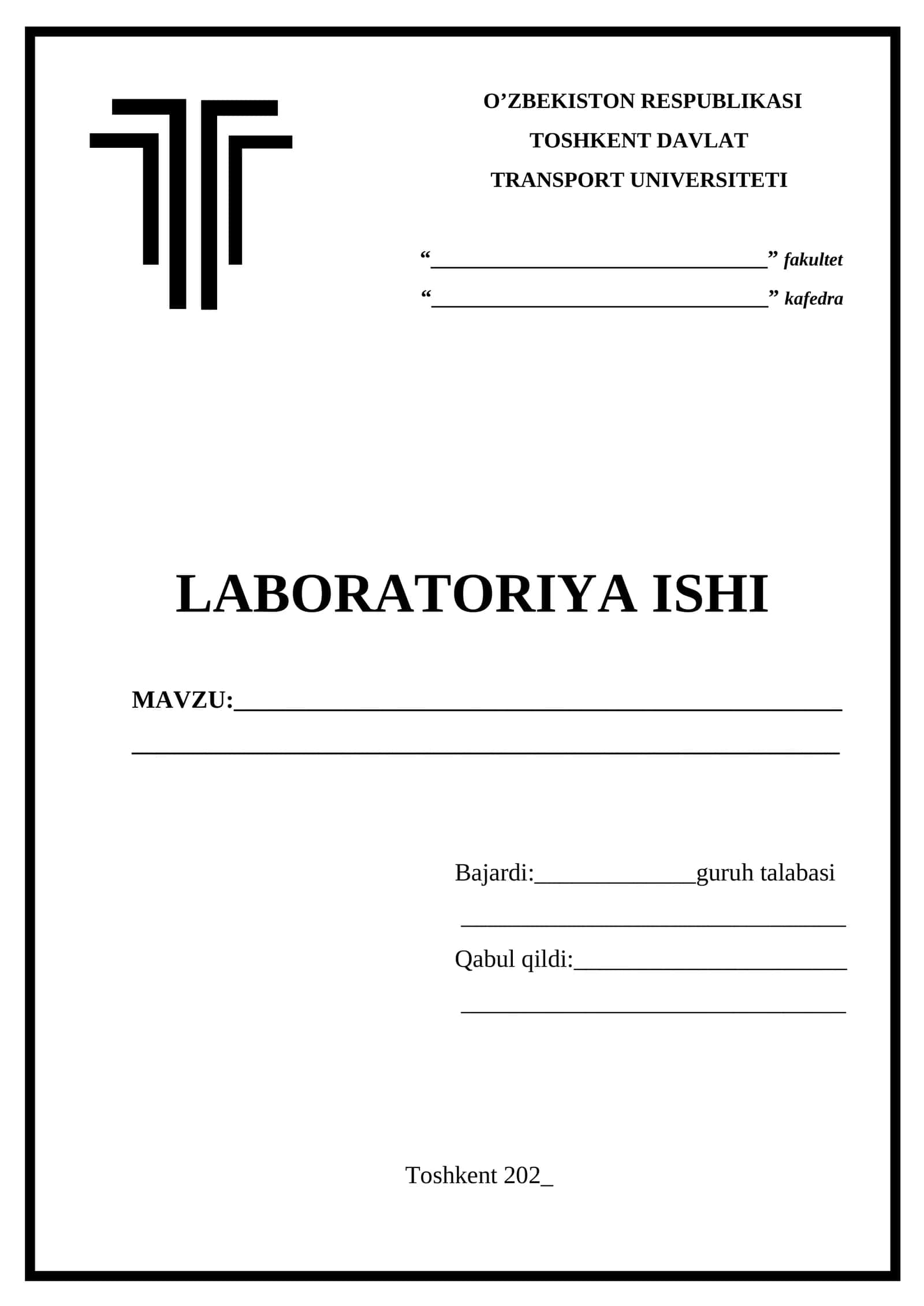 Laboratoriya ishi titul varoq