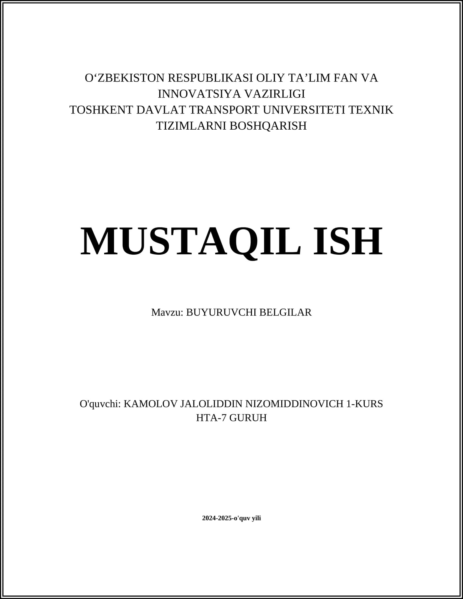 BUYURUVCHI BELGILAR