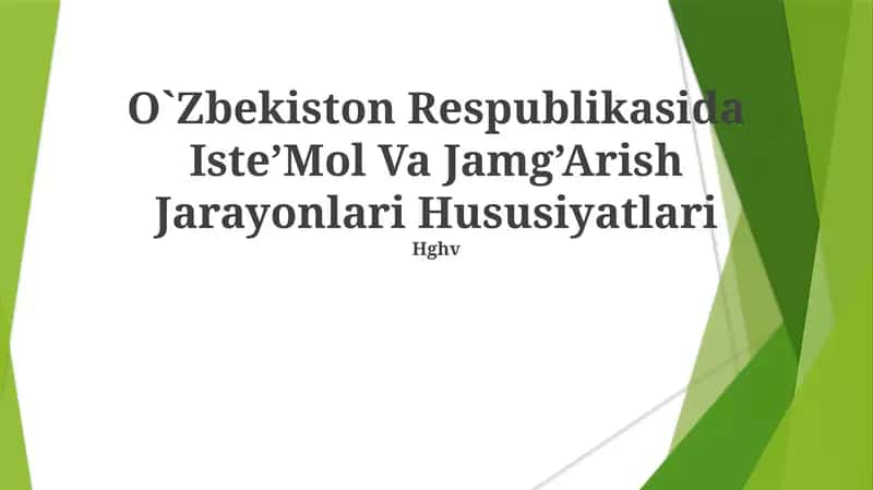 Iste'mol va Jamg'arish Jarayonlari