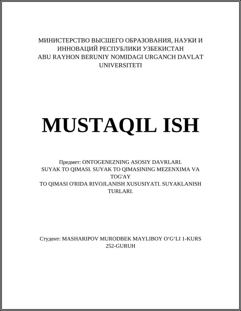 ONTOGENEZNING ASOSIY DAVRLARI