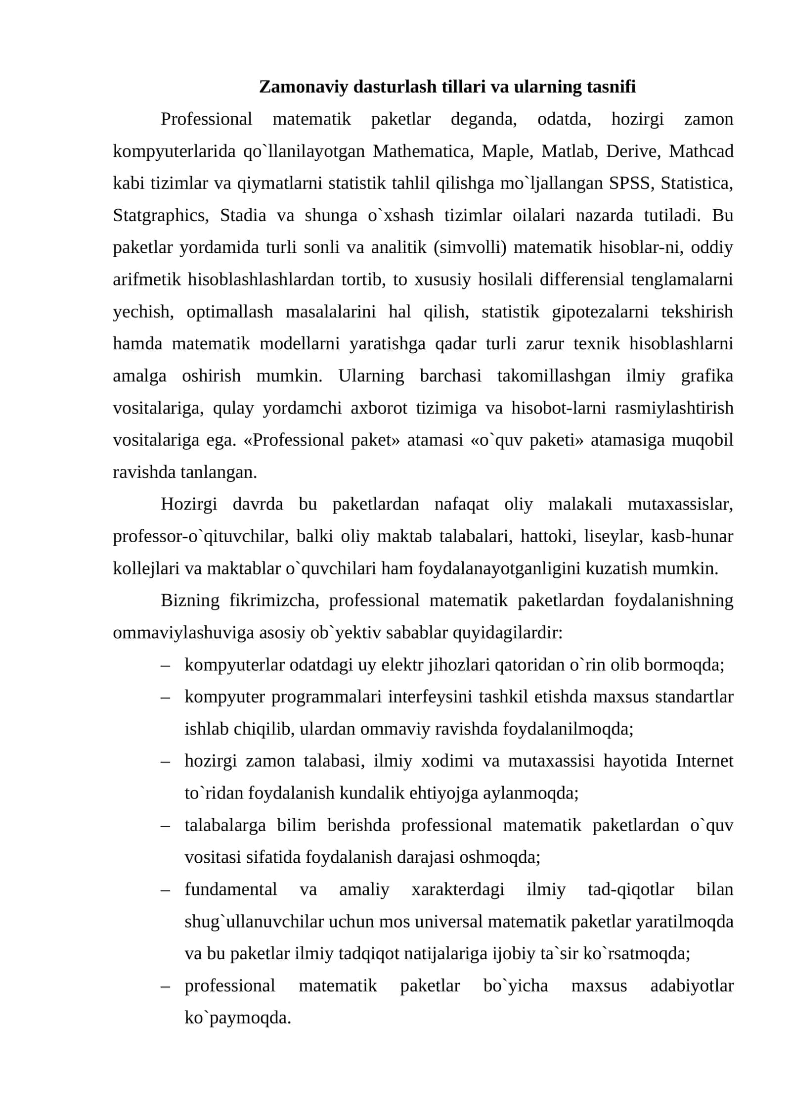 Zamonaviy dasturlash tillari va ularning tasnifi