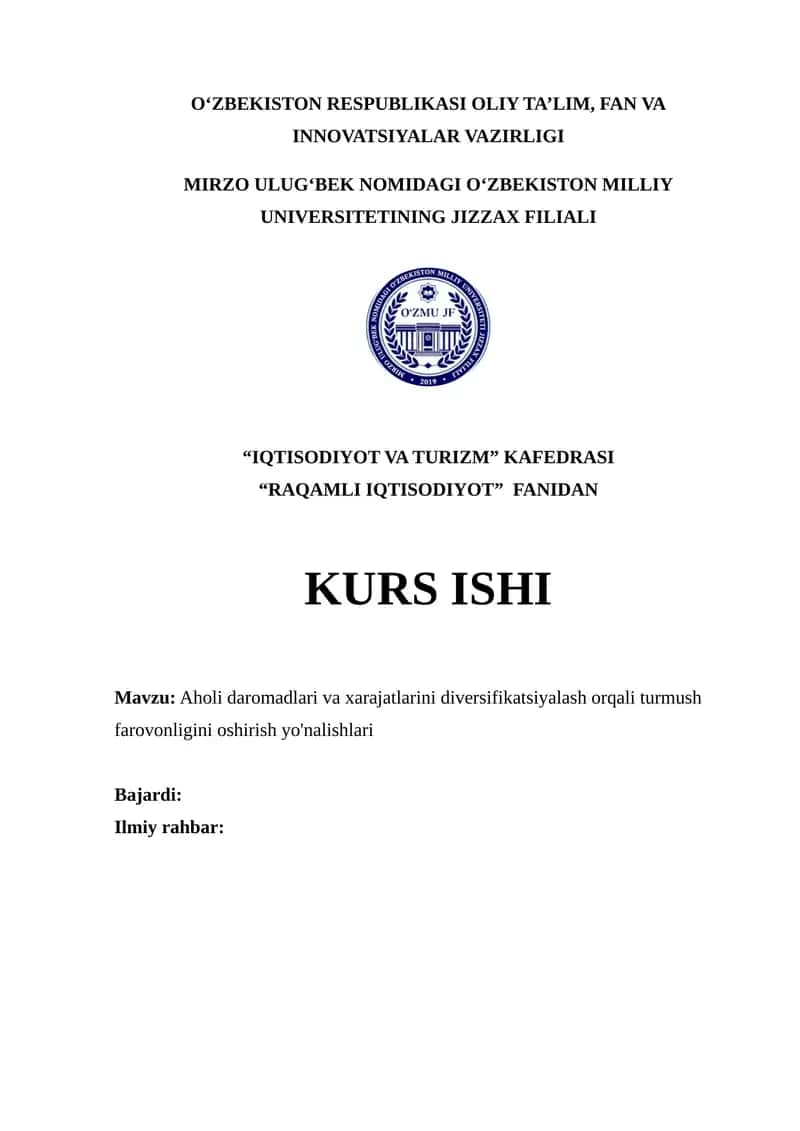 Aholi daromadlari va xarajatlarini diversifikatsiyalash orqali turmush farovonligini oshirish yo'nalishlari