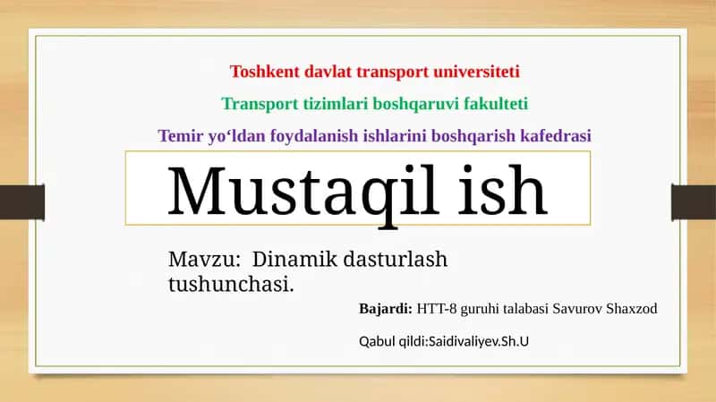 Dinamik dasturlash tushunchasi