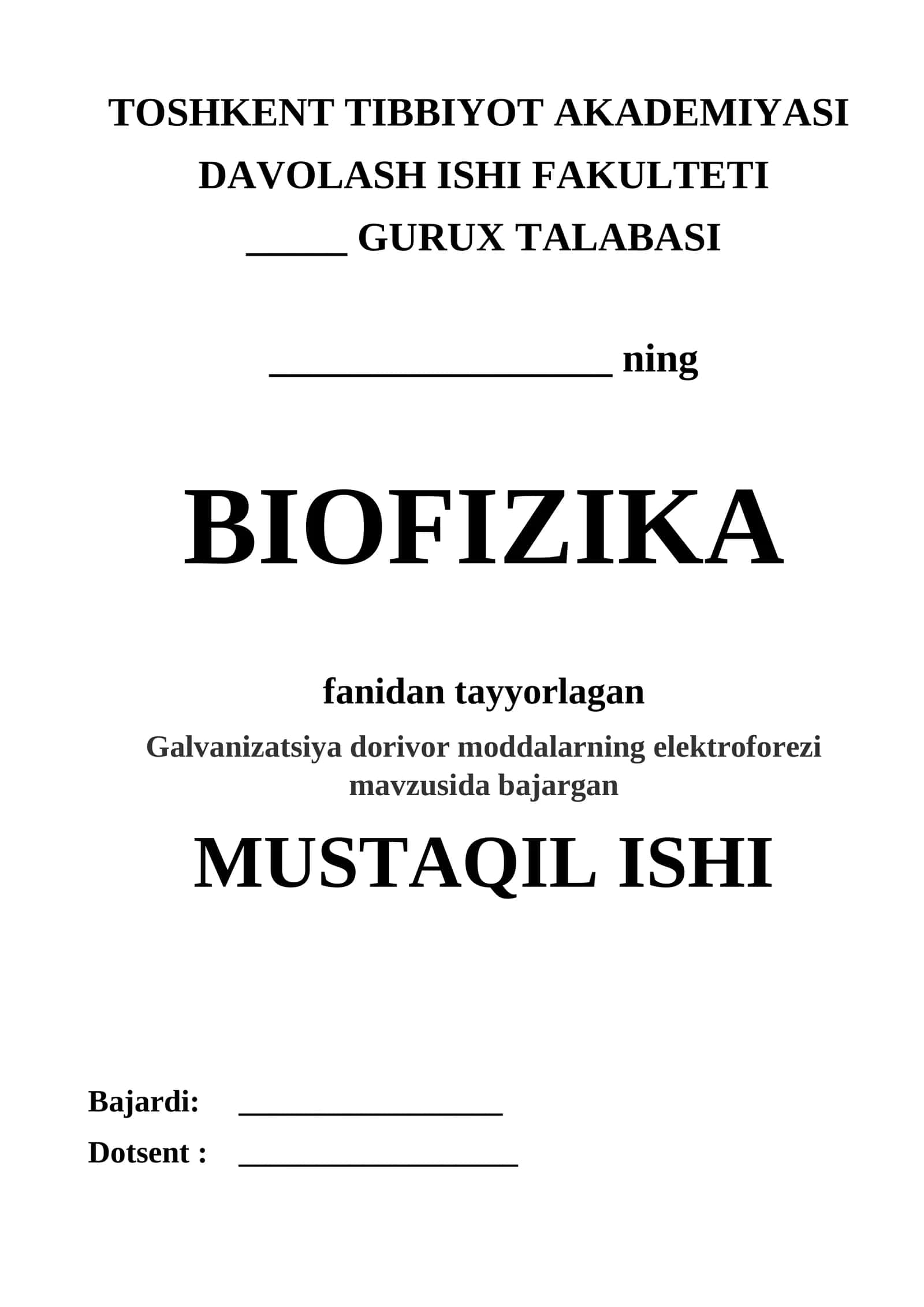 Galvanizatsiya dorivor moddalarning elektroforezi